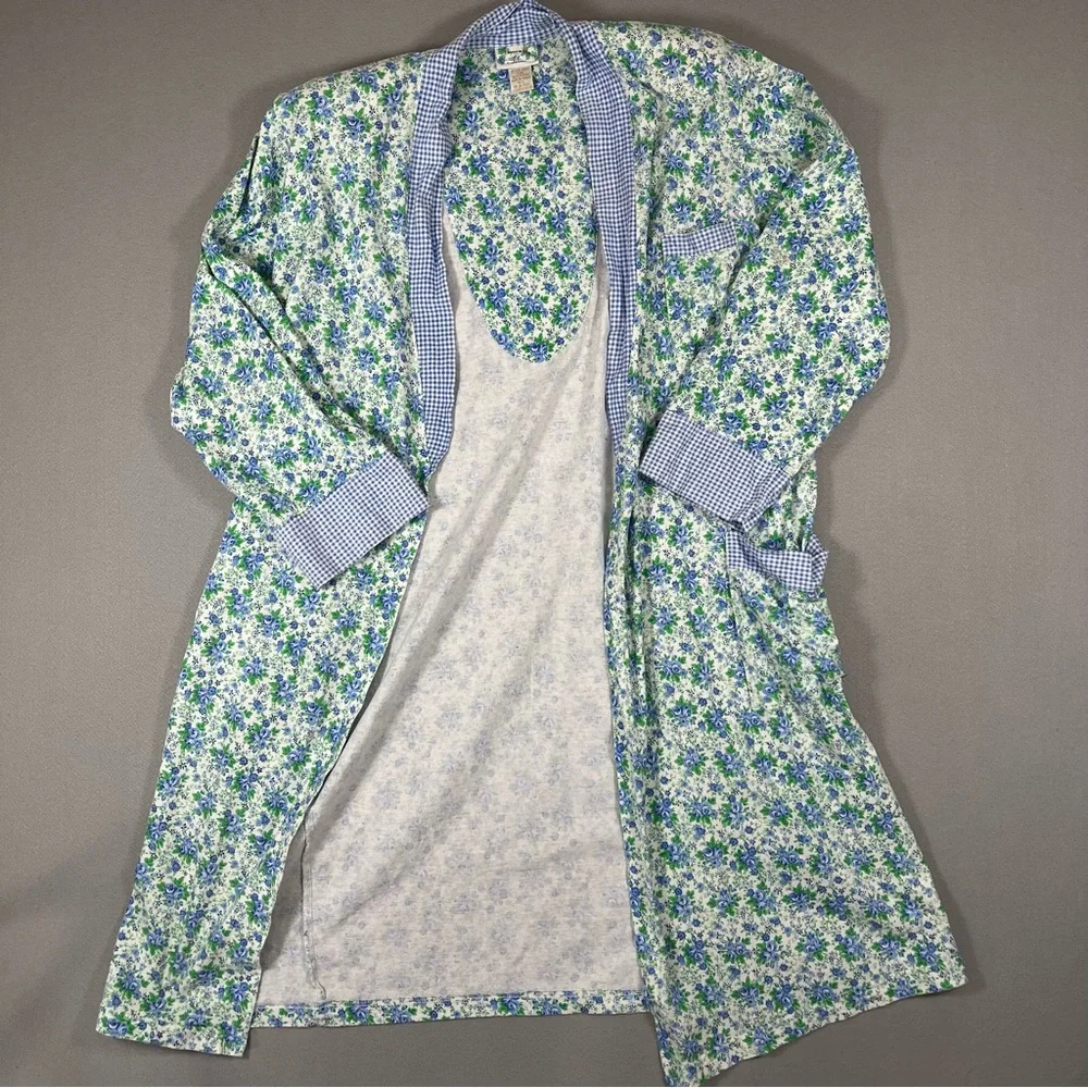 🪻90s Victoria’s Secret Gold Label Floral Cotton Robe M/L Cottagecore Tradwife - Picture 4 of 12